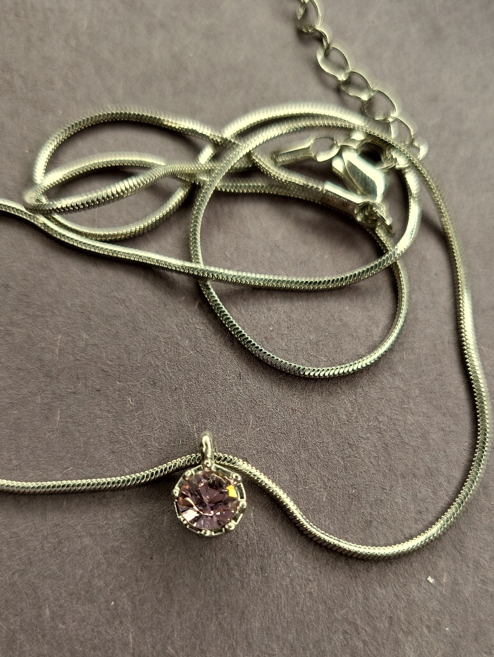 Delicate Silver Necklace with Light Pink Crystal Pendant